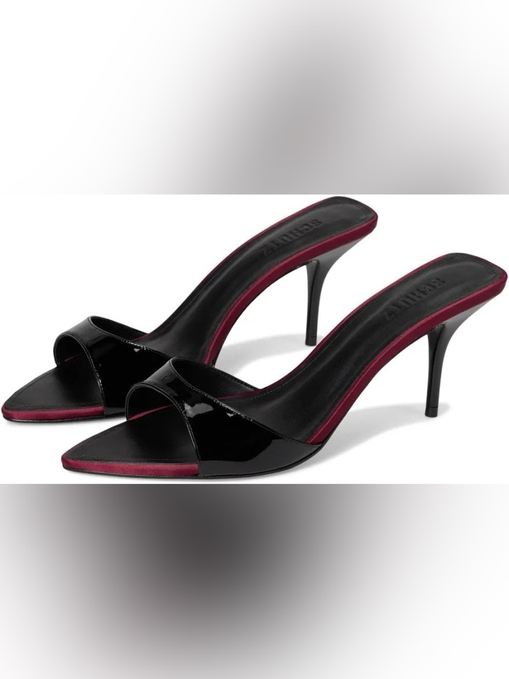 Schutz Elodie Mule in Black shiny patent leather mid heel open toe slip on